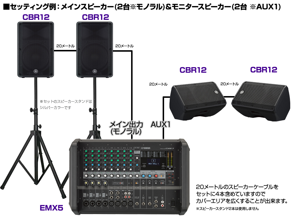 YAMAHA EMX5 & CBR12 スピーカー4台 パワーアンプ ライブセット