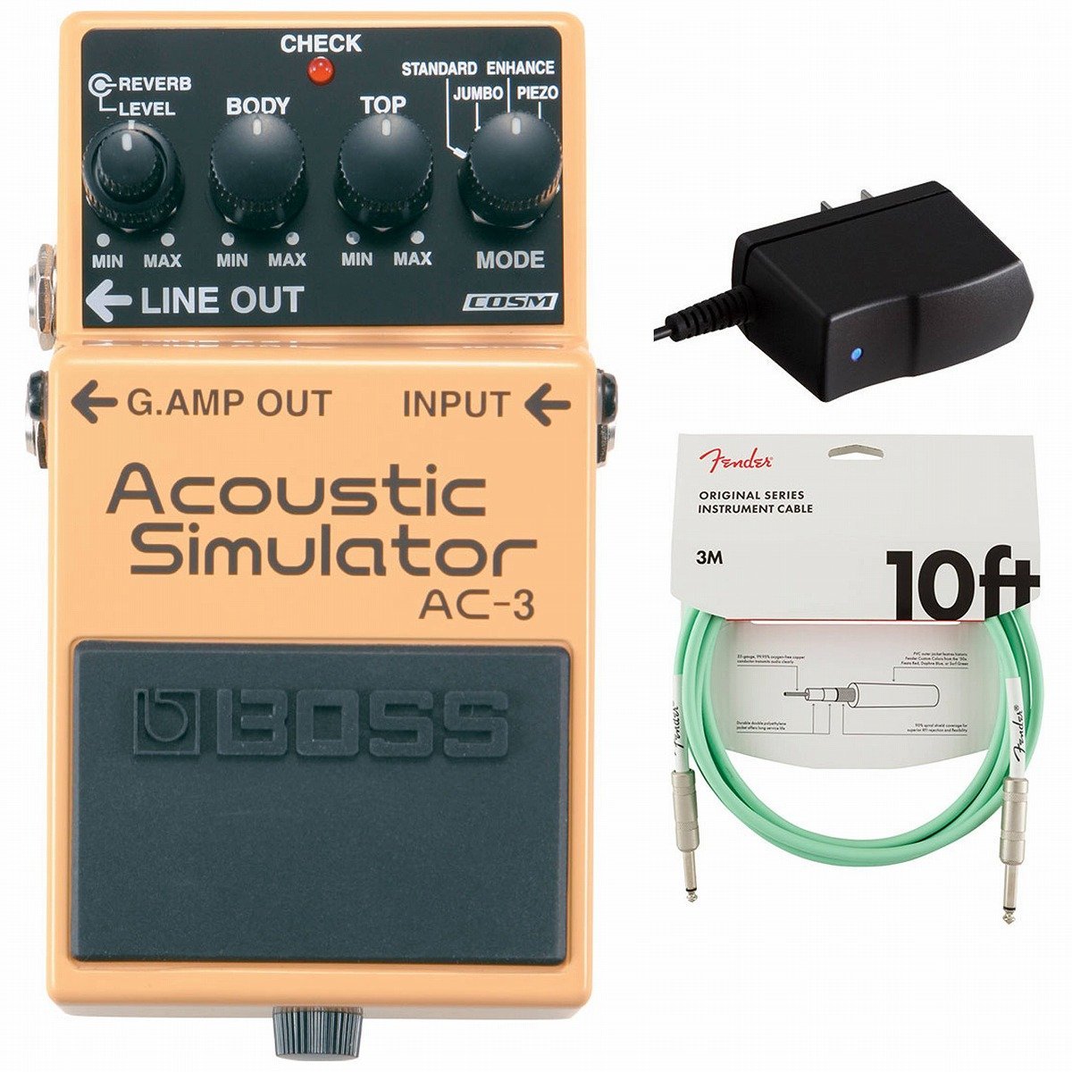 BOSS AC-3 Acoustic Simulator アコースティック シミュレーター  純正アダプターPSA-100S2+Fenderケーブル(Surf（新品）【楽器検索デジマート】