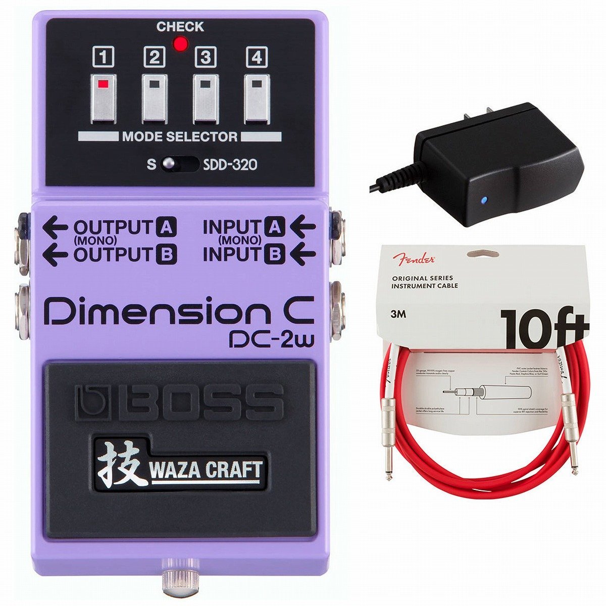 BOSS DC-2W Dimension C 純正アダプターPSA-100S2+Fenderケーブル(Fiesta Red/3m) 同時購入セット【WEBSHOP】