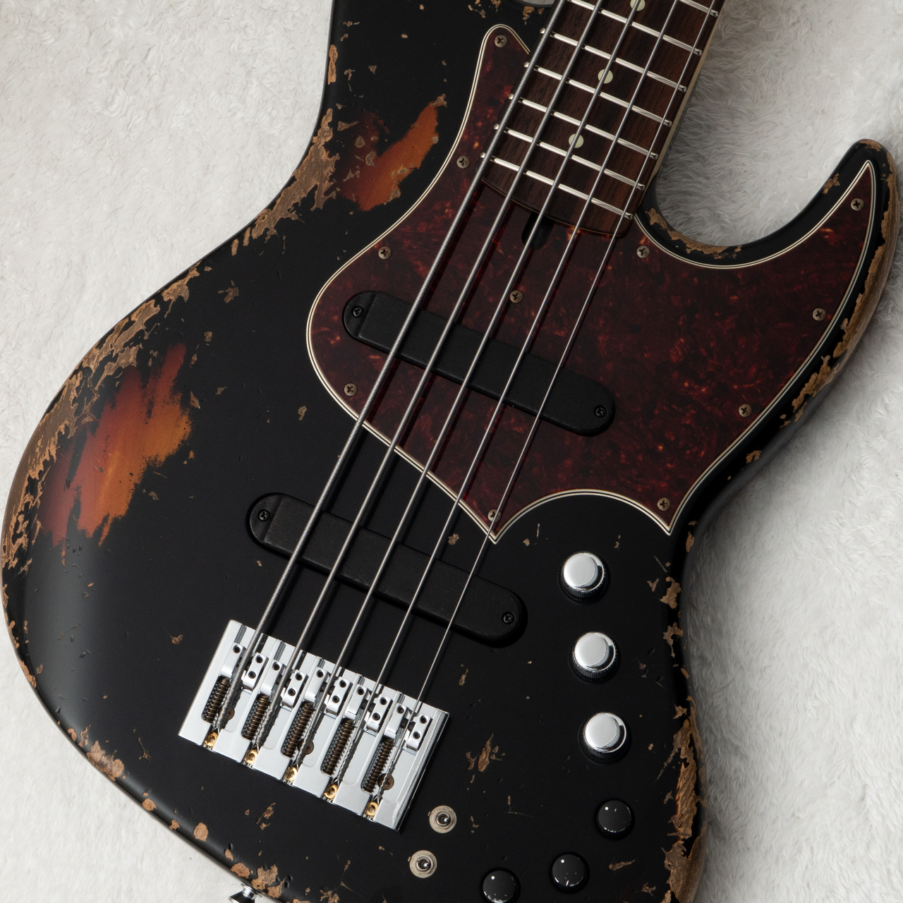 Xotic XJ-1T 5st Heavy Aged -Black over 3Tone Burst / Matching Head