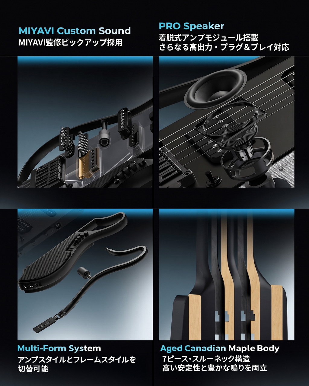 DONNER × MIYAVI HUSH-X LIVE PRO 着脱式アンプ搭載 エレキギター