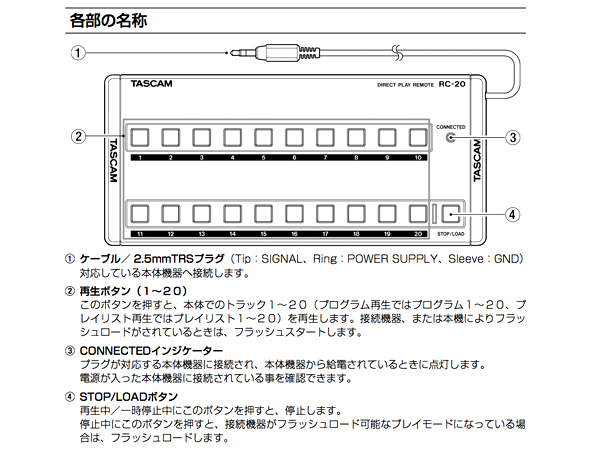 Tascam RC-20 ◇ ダイレクトプレイリモートコントローラー（新品/送料