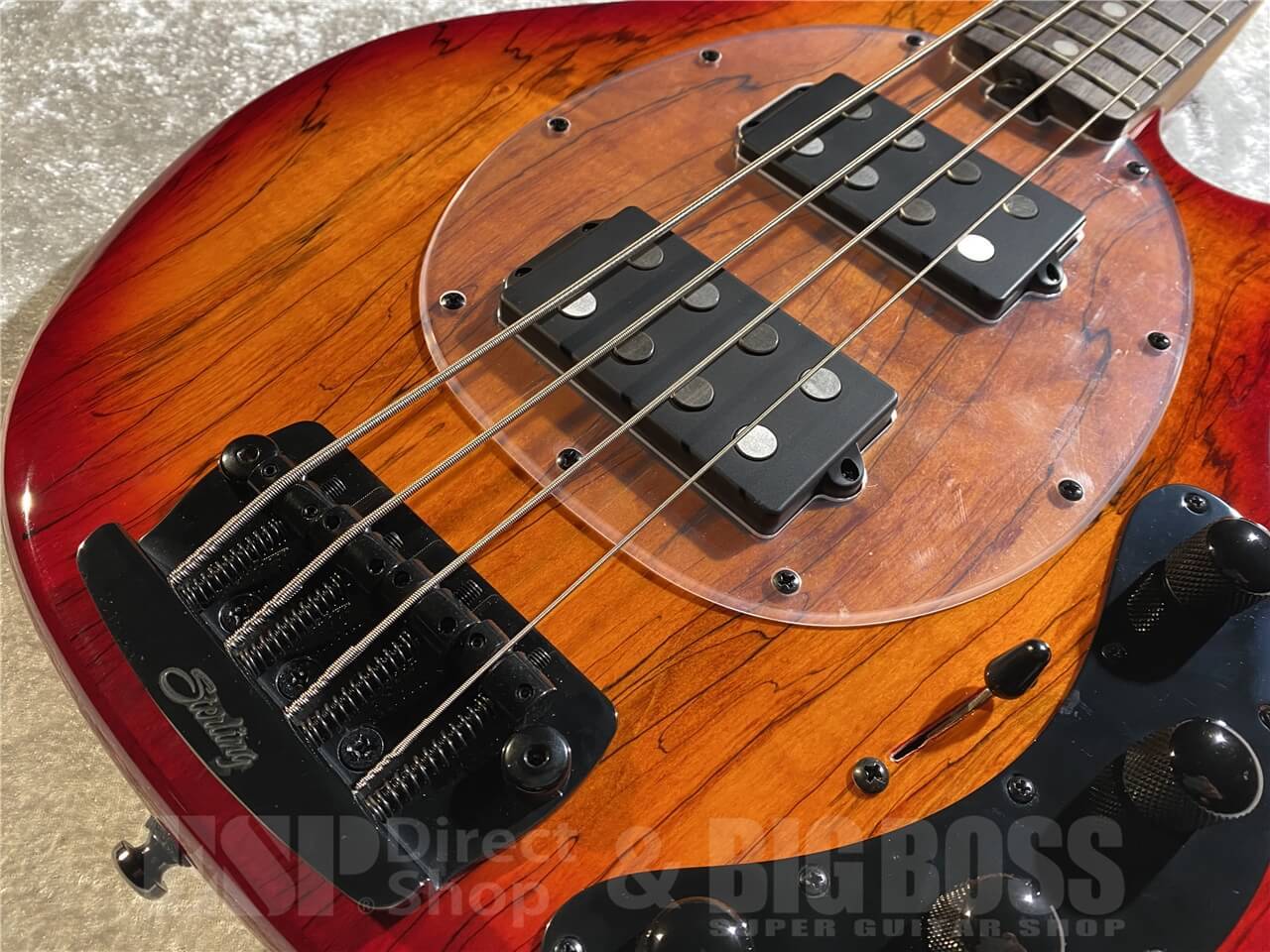 Sterling by MUSIC MAN STINGRAY RAY34 HH Spalted Maple Top (Blood
