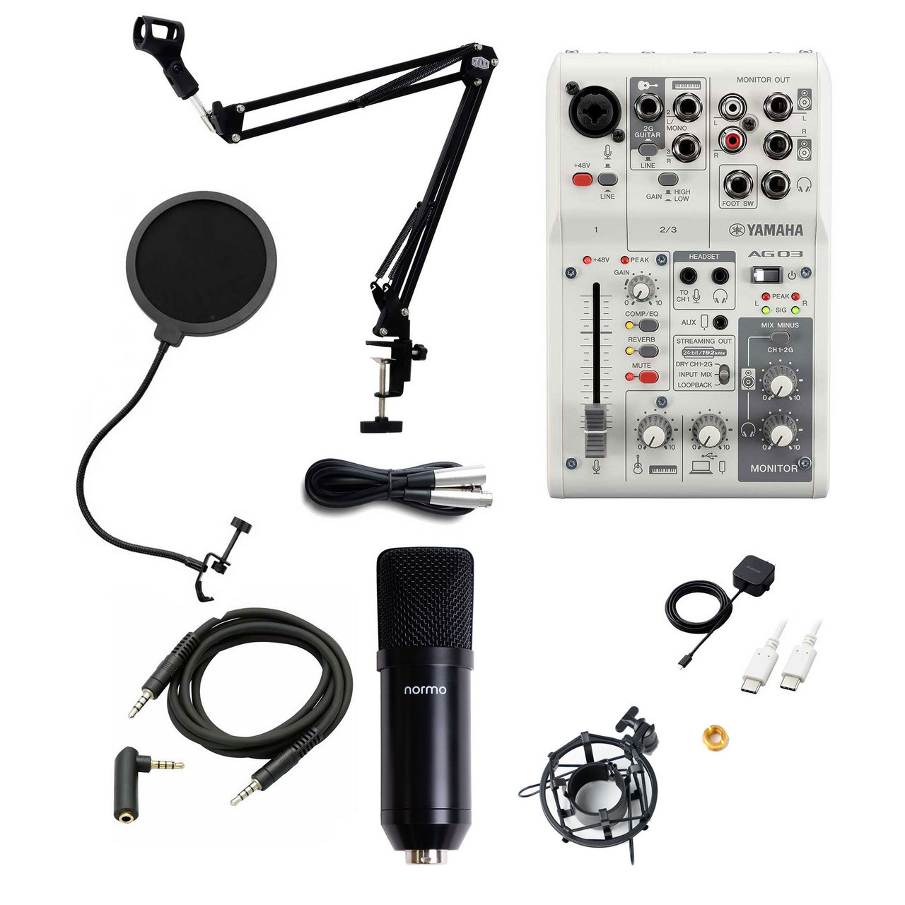YAMAHA AG03MK2 iPhone配信セット AG03白×スタンド黒 iPhone15以降(USB