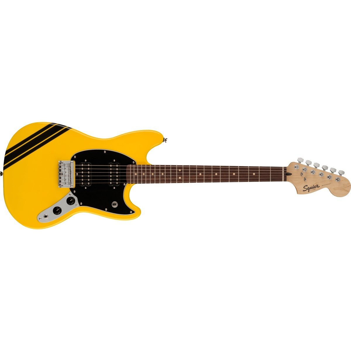 Squier by Fender FSR Bullet Competition Mustang HH Laurel Fingerboard Black  Pickguard Graffiti Yellow with Black Stri（新品/送料無料）【楽器検索デジマート】