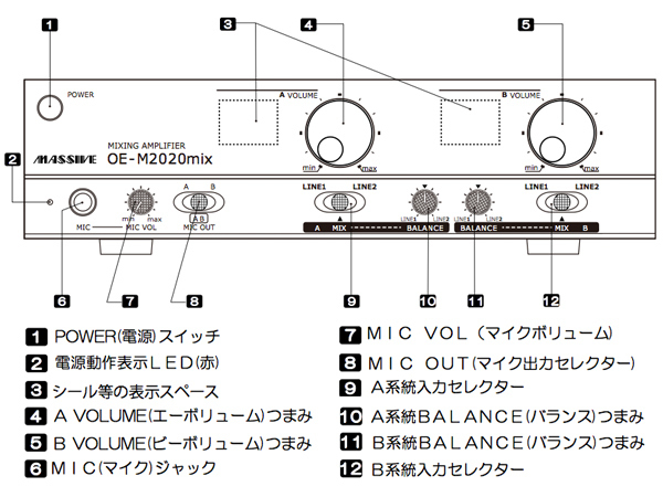 MASSIVE OE-M2020mix ◇ パワーアンプ ( ハイ・ロー兼用 ) MONO 2ch 