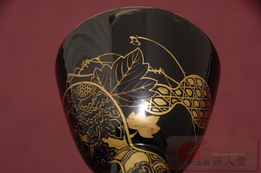 小鼓胴 【和楽器大決算SALE!!】小鼓胴 瓢箪葵蒔絵小鼓胴、古革