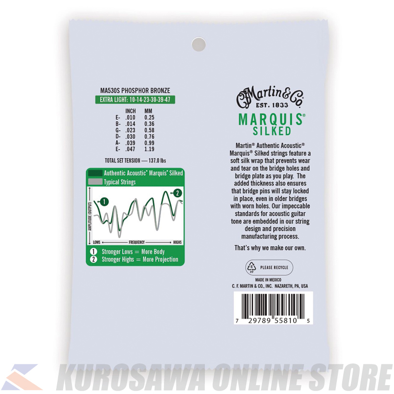 Martin Authentic Acoustic Marquis Silked Guitar Strings Phosphor Bronze (Extra  Light) [MA530S]【ネコポス】（新品）【楽器検索デジマート】