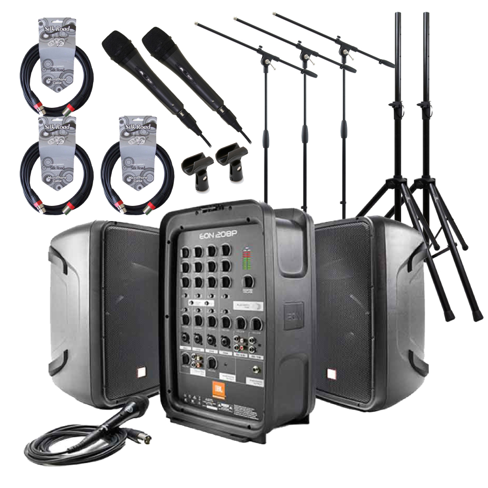 JBL EON208P ARIA ダイナミックマイク×2 マイクアクセサリ付き 簡易PA 10点セット（新品/送料無料）【楽器検索デジマート】