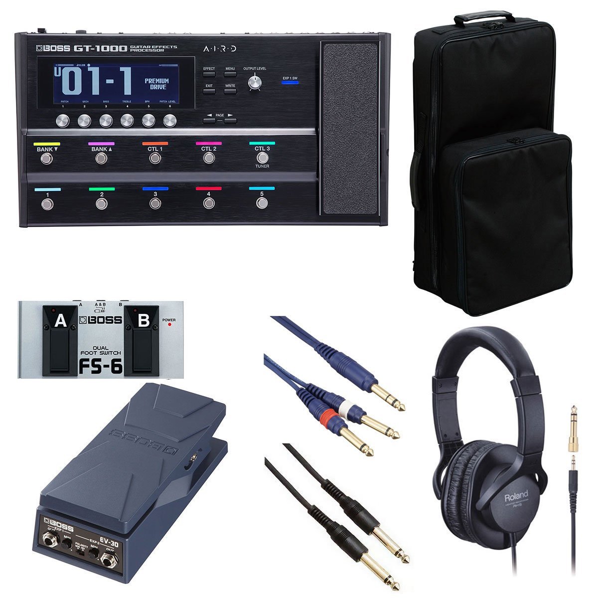楽器・機材 BOSS GT-001 ギターエフェクター + FS-6（ケーブル付）セット