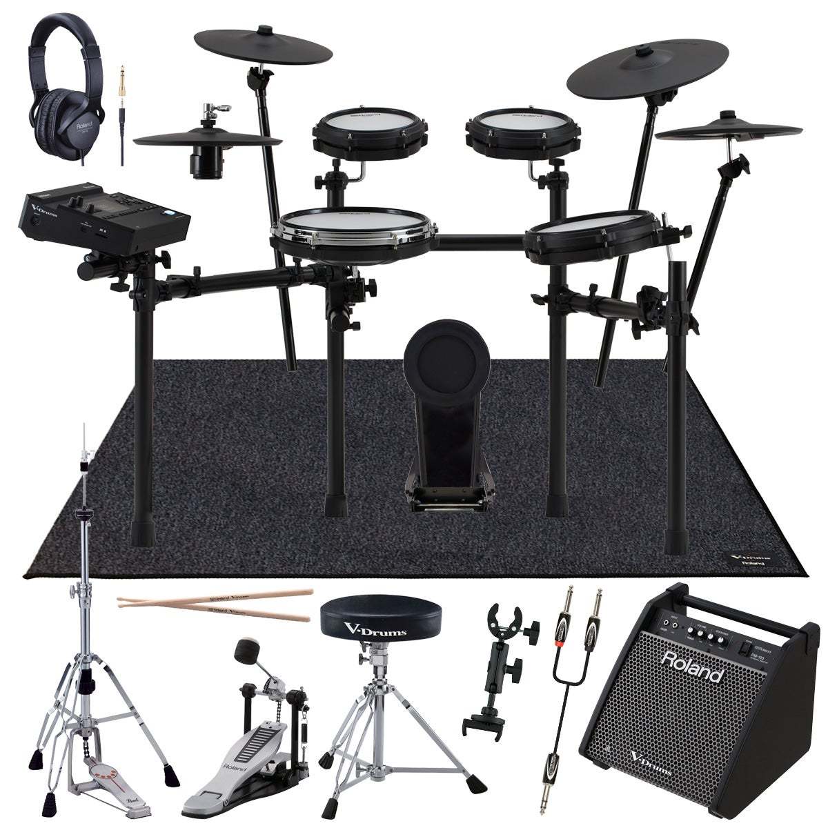 Roland TD316 メーカー純正キックペダルとイスとヘッドホンとマットと