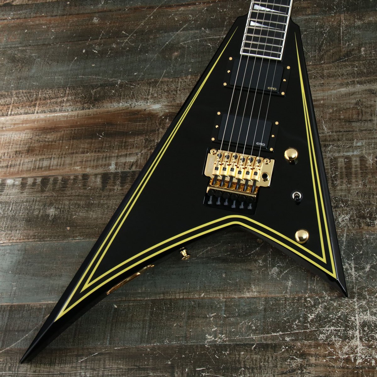 Jackson MJ Series Rhoads RR24MG Ebony Fingerboard Black with Yellow Pinstripes [日本製]【御茶ノ水本店】