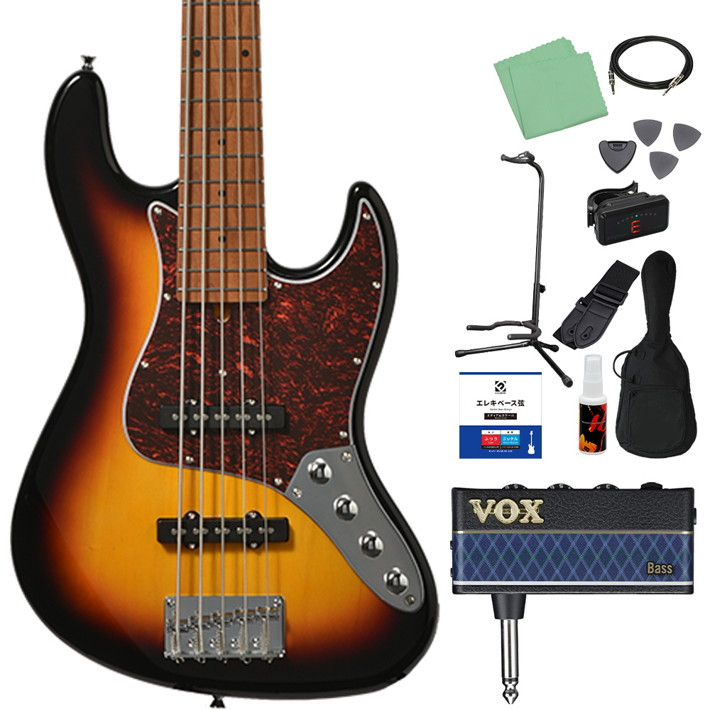 Bacchus WJB5-1DX-AC RSM/M 3TS 5弦 ベース初心者12点セット