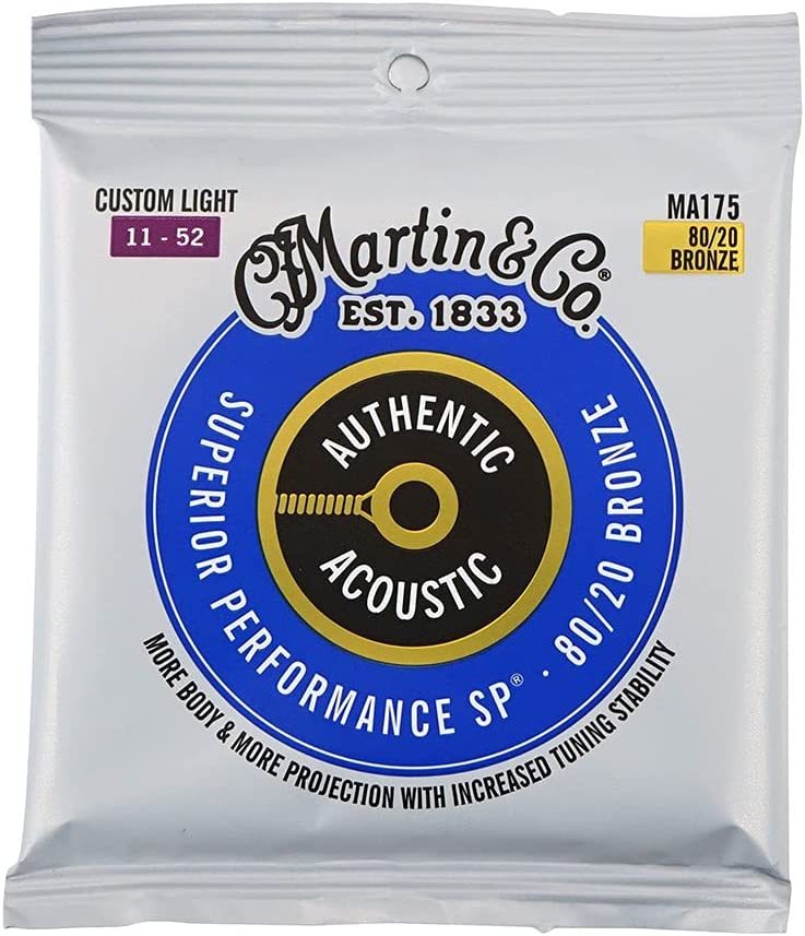 Cordes Guitare Acoustique Martin Bronze Phosphoreux - Custom Light 11-52, Lot De 2 Jeux, Son Clair Et Durable