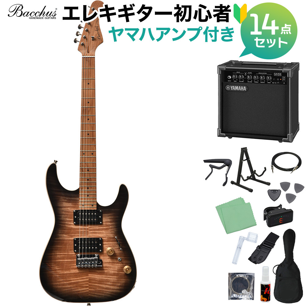 Bacchus IMP24 FMH-RSM/M N-BK-B エレキギター初心者14点セット 【ヤマハアンプ付き】