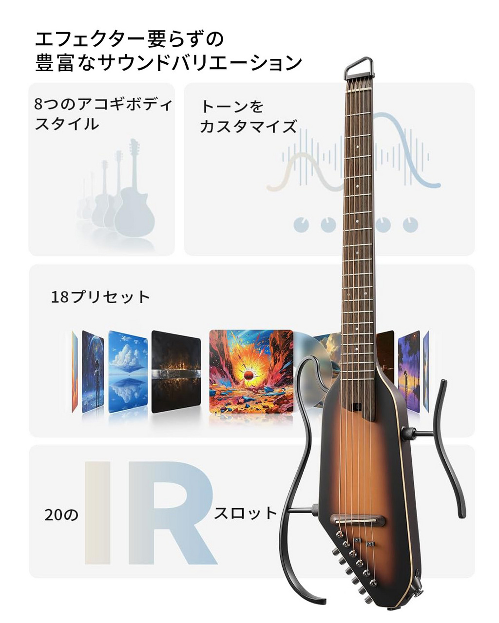 DONNER HUSH-I Pro Sunburst サイレントアコースティックギター
