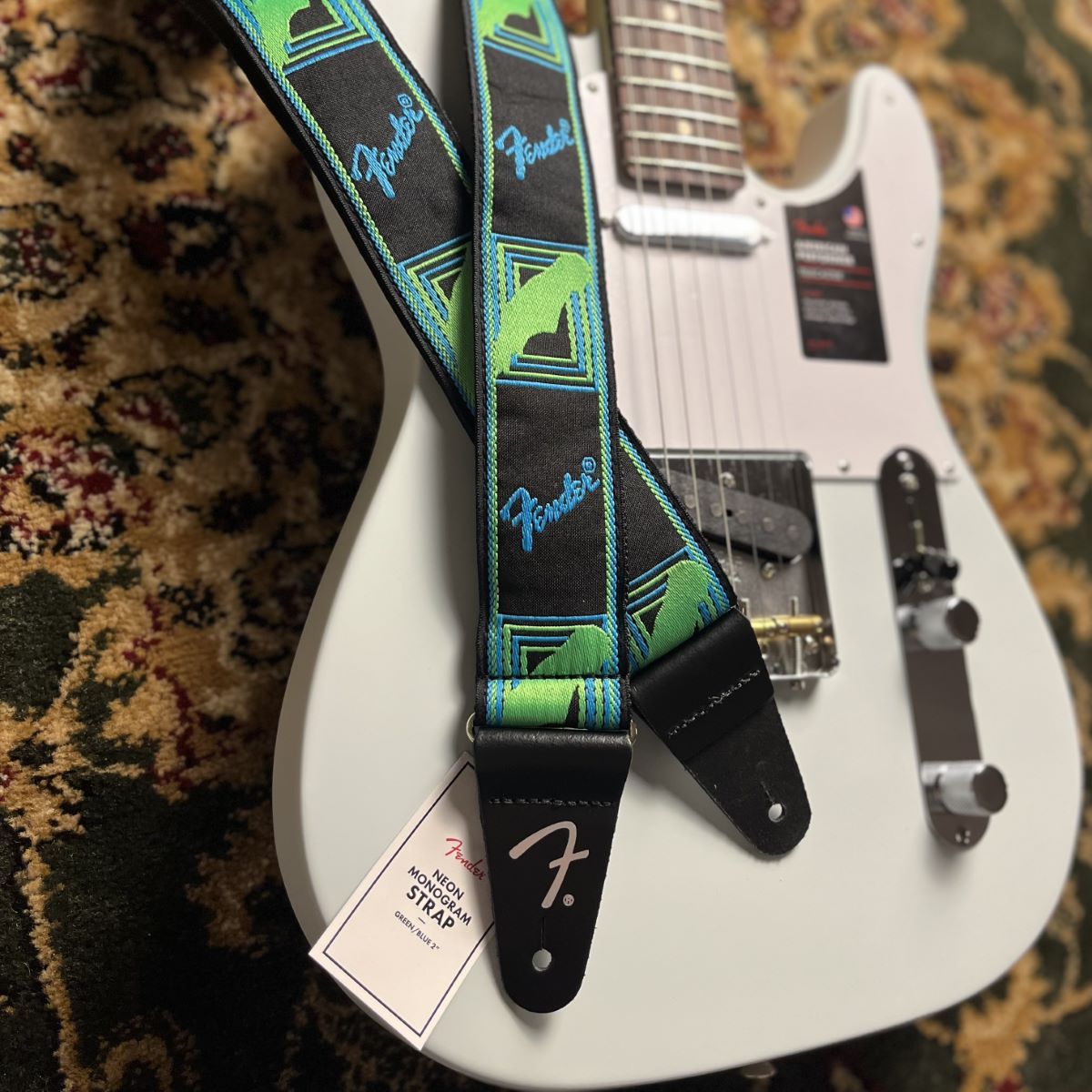 Fender Neon Monogrammed Strap Green/Blue ストラップ（新品）【楽器検索デジマート】
