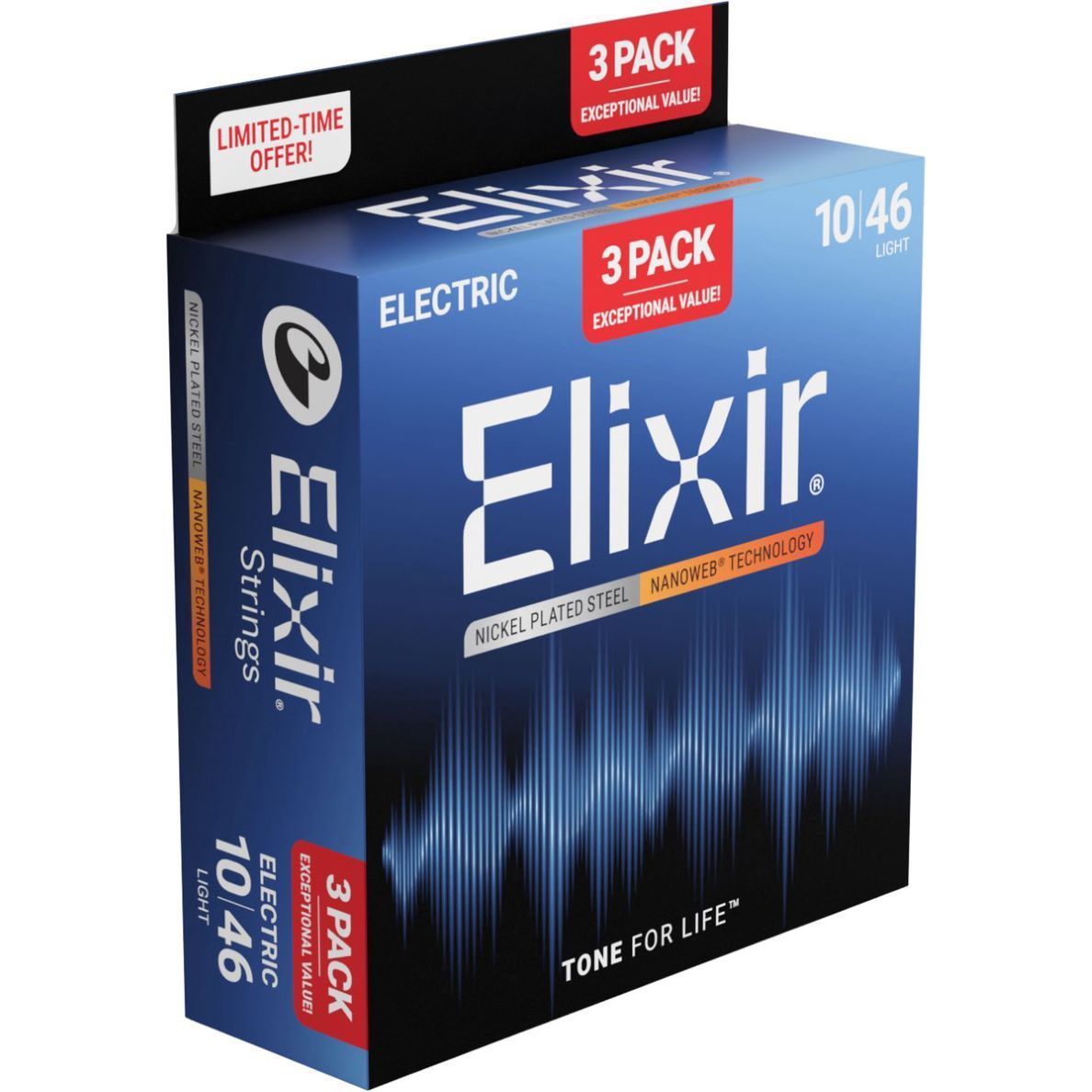 ELIXIR 3点セット Elixir 12052 エレキ弦 3セット ボーナスパック ライト 10-46 NANOWEB