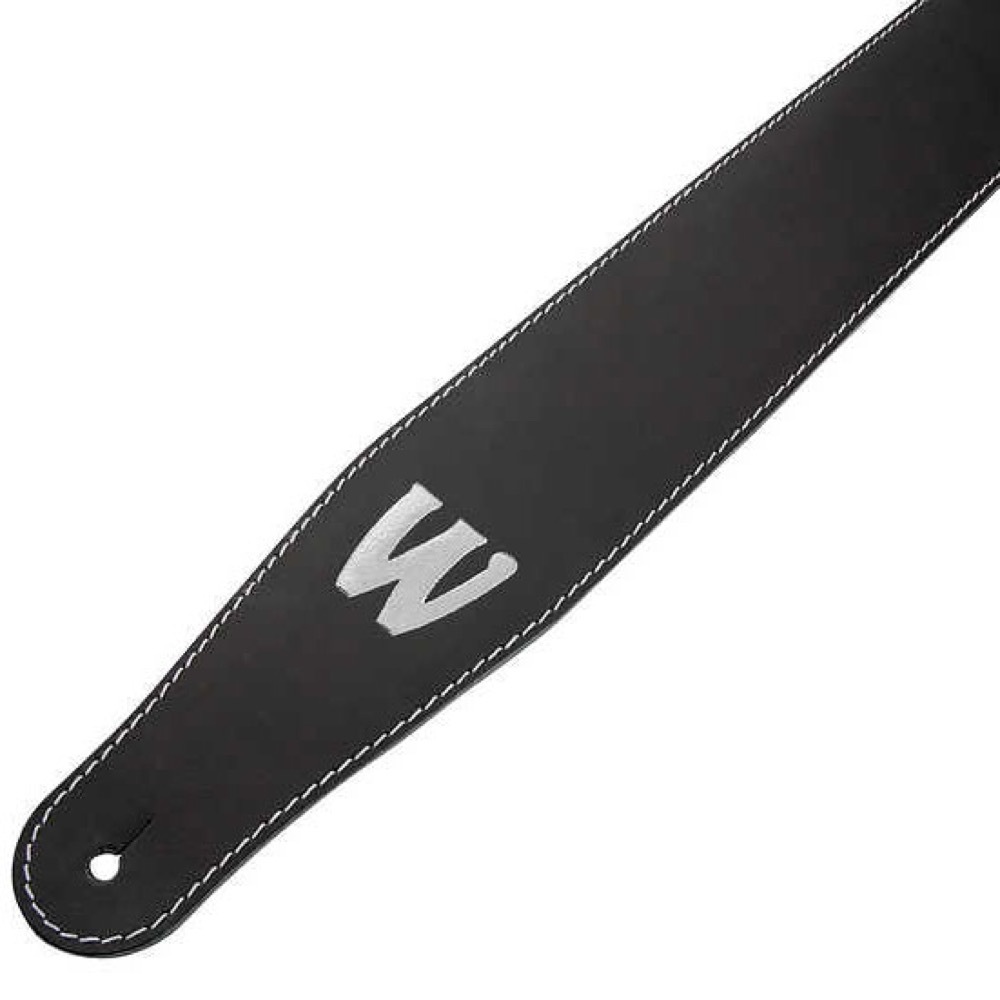 Warwick Teambuilt Genuine Leather Bass Strap Black Silver