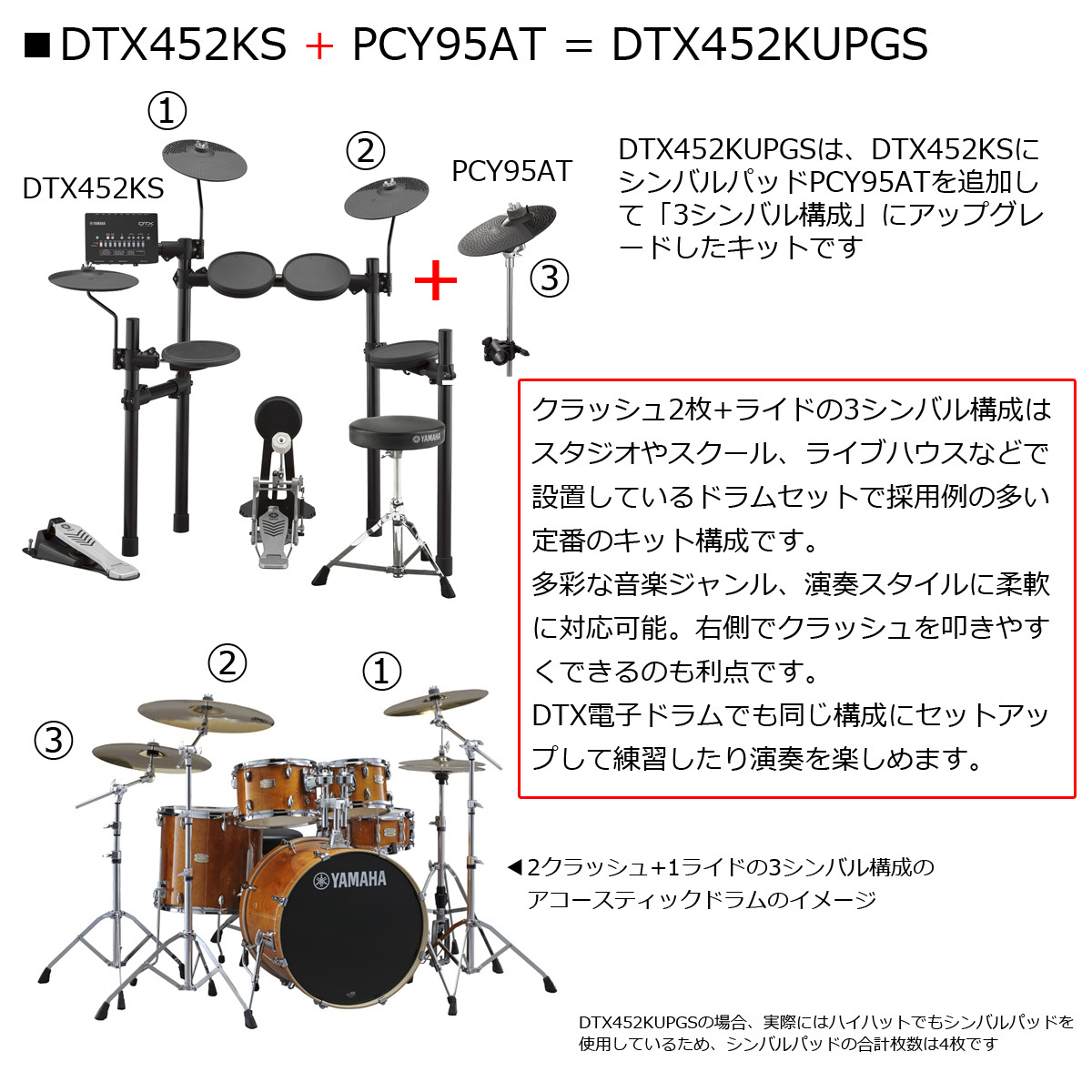 YAMAHA DTX452KUPGS 3シンバル アップグレード ヤマハ電子ドラム 純正