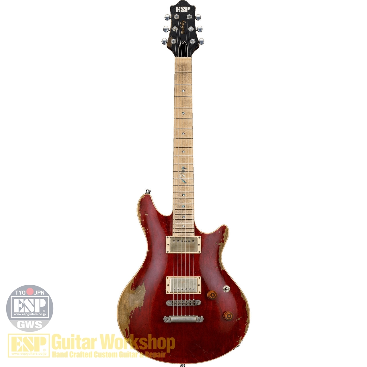 Bang Dream × ESP POTBELLY BanG Dream! POTBELLY FM Rana Distressed See Thru Wine Red Electric