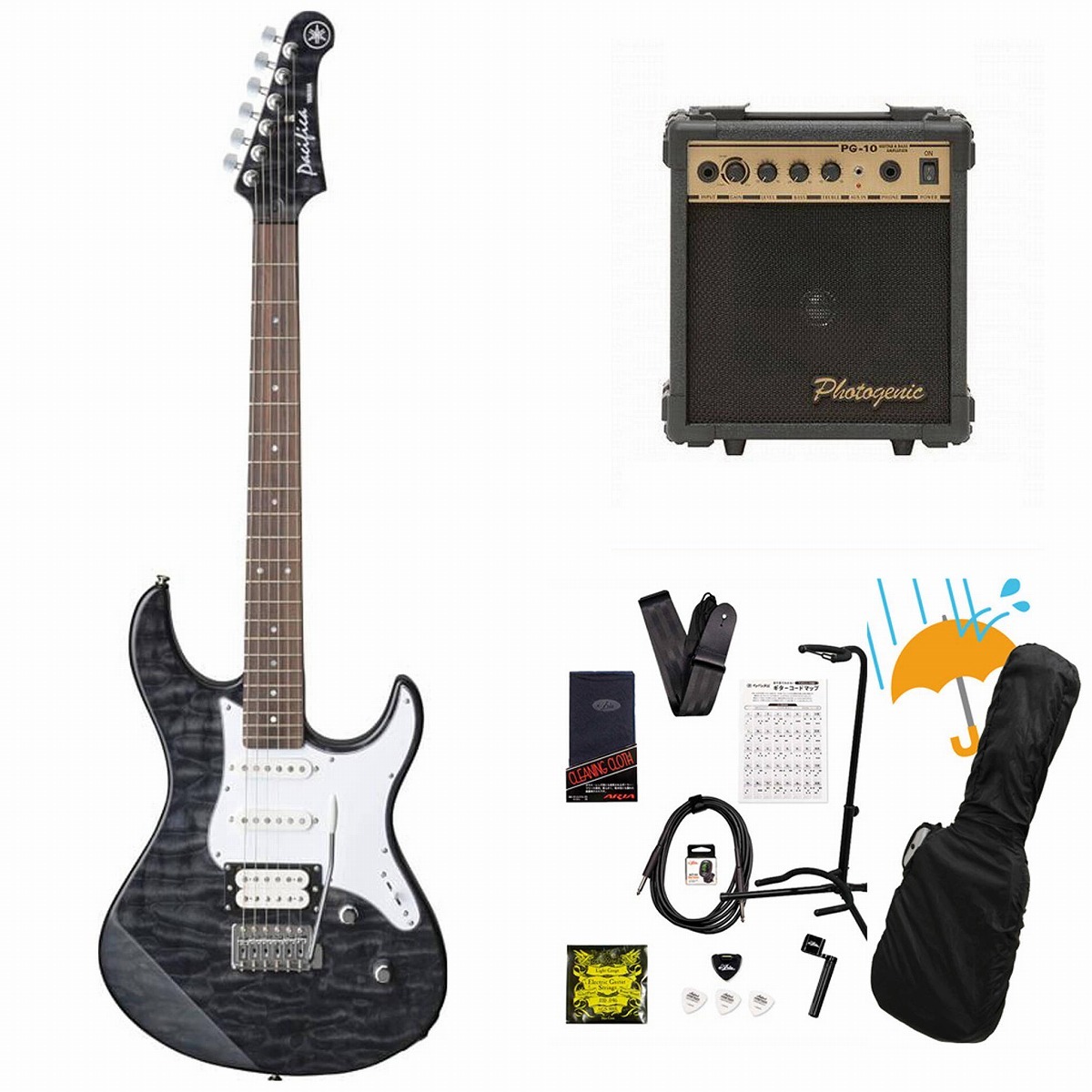 YAMAHA PACIFICA212VQM TBL(トランスルーセントブラック) PG-10アンプ 