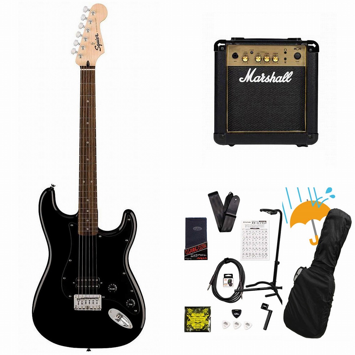Squier by Fender Sonic Stratocaster HT H Laurel FB BK PG Black 