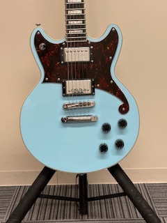 D'Angelico Premier Brighton Sky Blue Top, Natural Mahogany Back