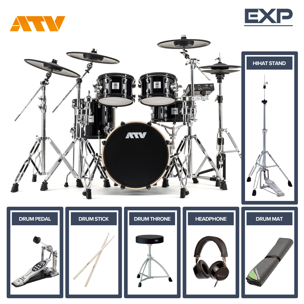 【　ADA-EXPSET　デジタル楽器　Expanded　artist　ATV　aDrums　（エーティーブイ）　】　電子ドラム　set　推奨　ブラックマット　ヘッドフォン　エレドラ