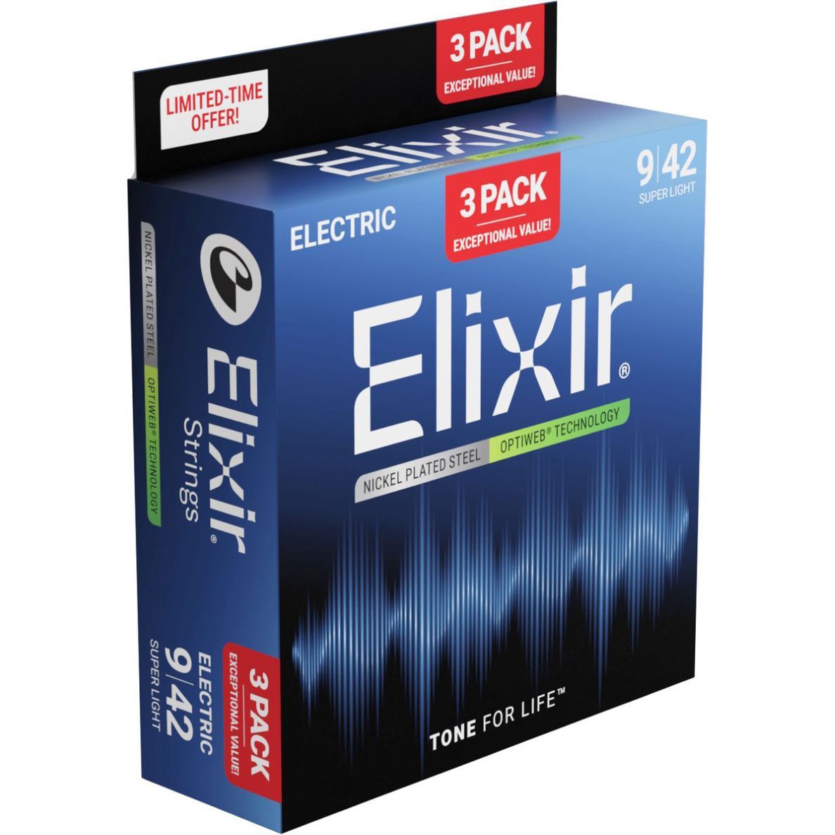 Elixir 19002 エレキ弦 3セット ボーナスパック ライト 9-42 OPTIWEB