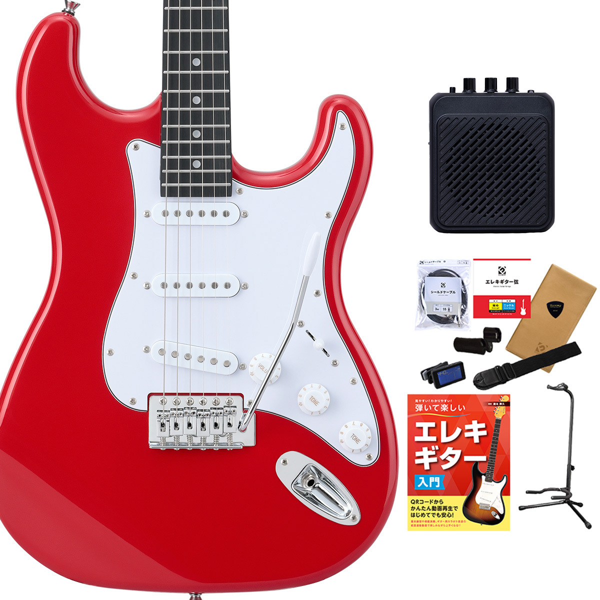 BUSKER'S BST-Standard 初心者セット ミニアンプ付 RED ストラト
