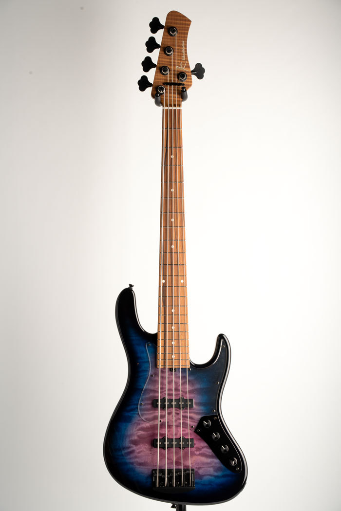 Kikuchi Guitars Custom Bass 5st Quilt Maple Top Purple Blue Burst