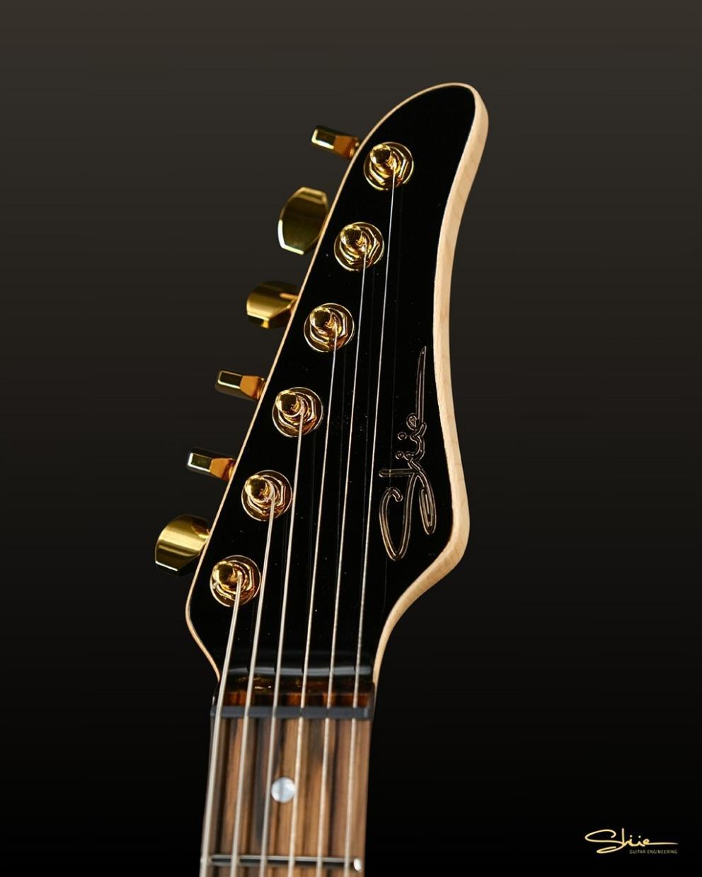 Shue Guitars Modern DT 5A Quilt Top Aqua Blue Burst Gold Hardware