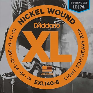 D'Addario XL Nickel Electric Guitar Strings EXL140-8 (Light Top， Heavy Bottom 8-String/10-74)