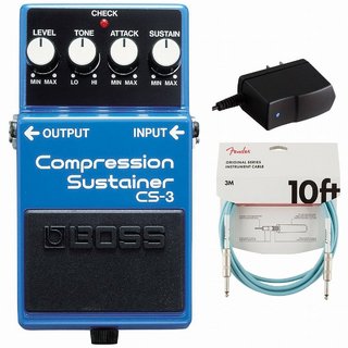 BOSS CS-3 Compression Sustainer コンプレッサー 純正アダプターPSA-100S2+Fenderケーブル(Daphne Blue/3m) 同