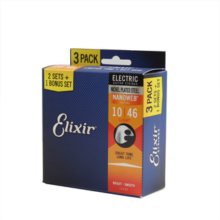 Elixir 【3セットパック】 16542 12052 BonusPack (2+1FREE) NANOWEB Light 10-46 エレキギター弦 3セットパック