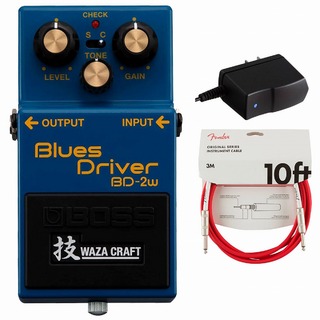 BOSS BD-2W(J) Blues Driver W オーバードライブ 純正アダプターPSA-100S2+Fenderケーブル(Fiesta Red/3m) 同時