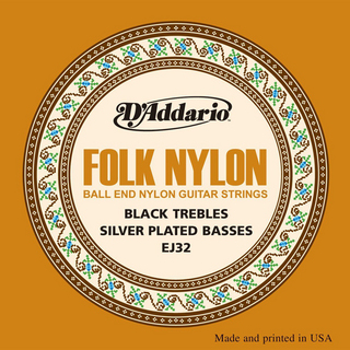 D'Addario Folk Nylon EJ32 Silver on Nylon Black Trebles Ball End 28-45 アコギ弦【渋谷店】