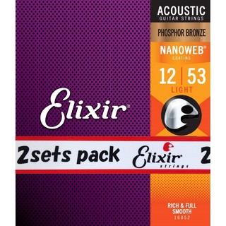 Elixir #16052 2個セット アコースティックギター弦 NANOWEB フォスファーブロンズ Light