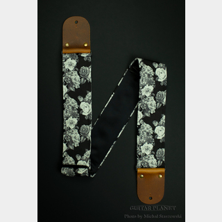 Mr.Strapsky Rose B&W Guitar Strap -Black Italian Satin- w/Vintage Glossy Leather Ends【エレキ館在庫商品】