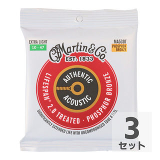 Martin MA530T Treated with Lifespan Phospher Bronze Extra Light アコースティックギター弦×3セット