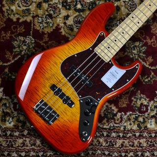 Fender2024 Collection Made in Japan Hybrid II Jazz Bass Maple Fingerboard, Flame Sunset Orange Transparent