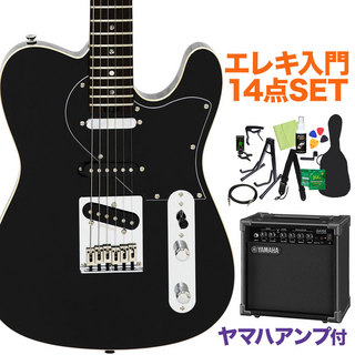 Aria Pro II 615-BLACK エレキギター初心者14点セット 【ヤマハアンプ付き】 エレキギター 【数量限定】