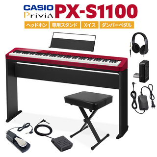 Casio PX-S1100 RD 電子ピアノ 88鍵盤 ヘッドホン・専用スタンド・Xイス・ダンパーペダルセット