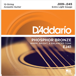 D'Addario PHOSPHOR BRONZE 12-String EXTRA LIGHT EJ41【09-45/アコースティックギター弦/12弦用】