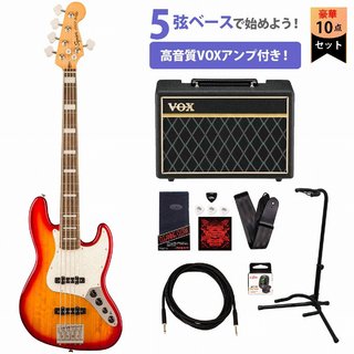 Squier by Fender Classic Vibe Active '70s Jazz Bass V Laurel Fingerboard White Pearloid PG Sienna Sunburst VOXアンプ