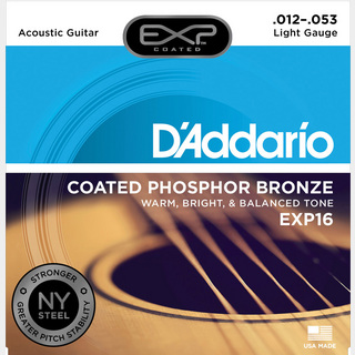D'Addario EXP16 フォスファーブロンズ コーティング弦 12-53 ライトアコースティックギター弦
