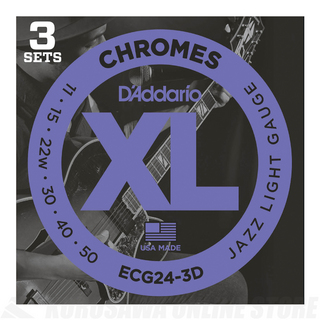 D'Addario XL CHROMES (FLAT WOUND) ECG24-3D Jazz Light ダダリオ (エレキギター弦) (3セット)