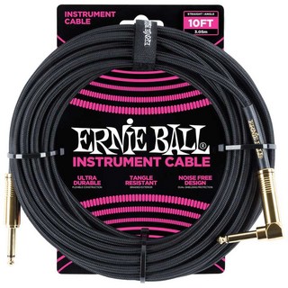 ERNIE BALL #6081 BRAIDED INSTRUMENT CABLE STRAIGHT/ANGLE 10FT (BLACK/GOLD CONNECTORS)