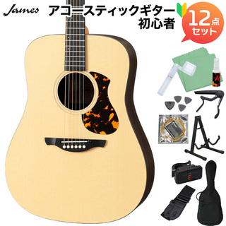 James J-1D アコースティックギター初心者12点セット アジャスタブルサドル 簡単弦高調整 ドレッドノート
